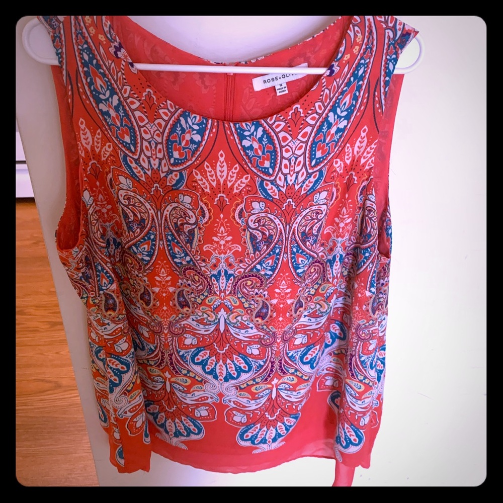 Rose and olive size 1X plus designer blouse cute!